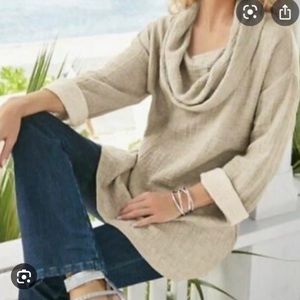Soft Surroundings Taylen Tunic Cowel Neck Top Linen/Cotton Blend